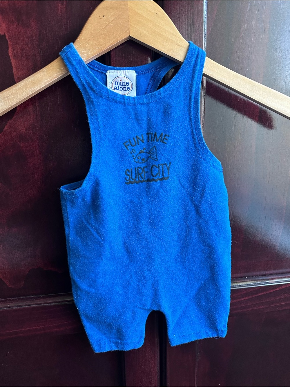 90s Vintage Blue 'Fun Time Surf City' Baby Romper
